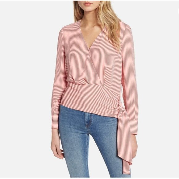 STRIPE BLOUSE WITH BANDED WAIST TIE BY CHELSEA28 / NORDSTROM - SIZE S - EUC - Picture 1 of 10